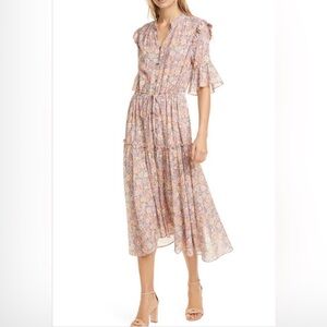 La Vie Rebecca Taylor Josephine Lurex Floral Midi Dress Small Anthropologie